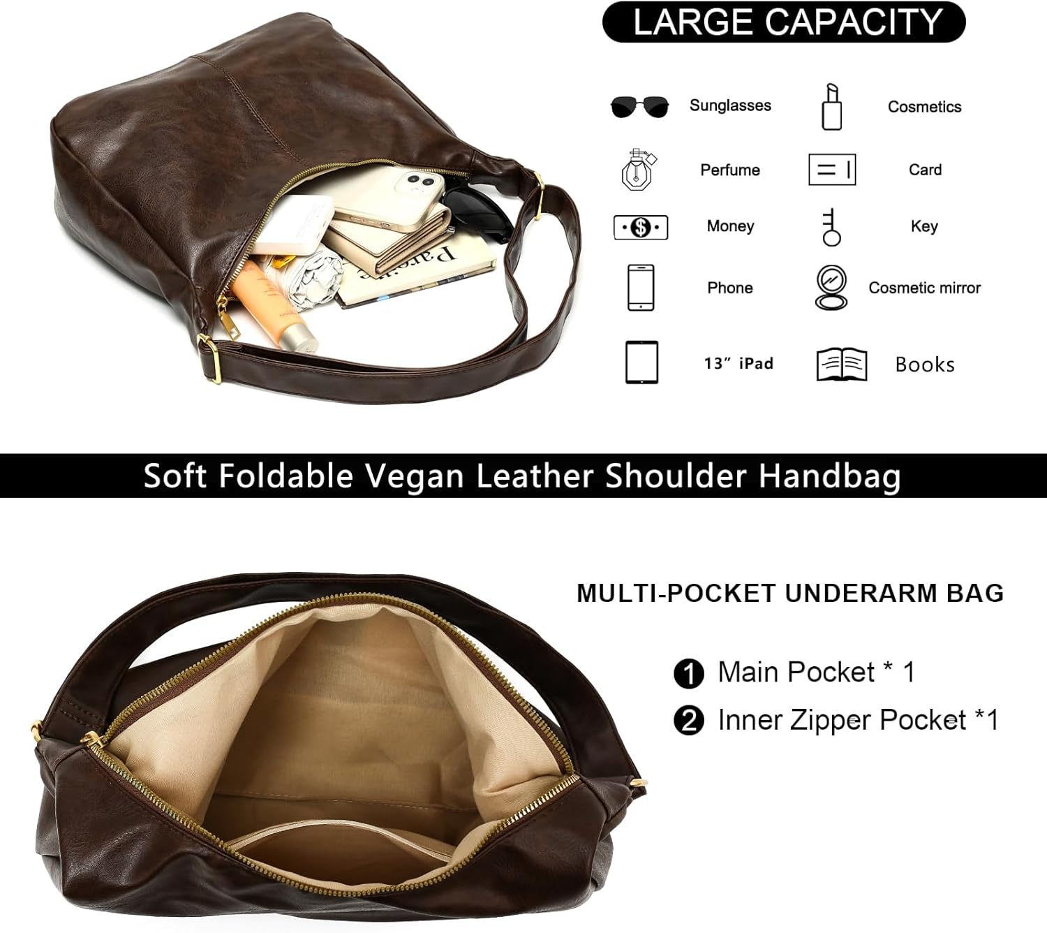 Slouchy Vegan Leather Shoulder Bag for Women, Trendy Soft Crossbody Hobo Bags, Stylish Everyday Tote Purses Handbags Slouchy Vegan Leather Shoulder Bag for Women, Trendy Soft Crossbody Hobo Bags, Stylish Everyday Tote Purses Handbags
