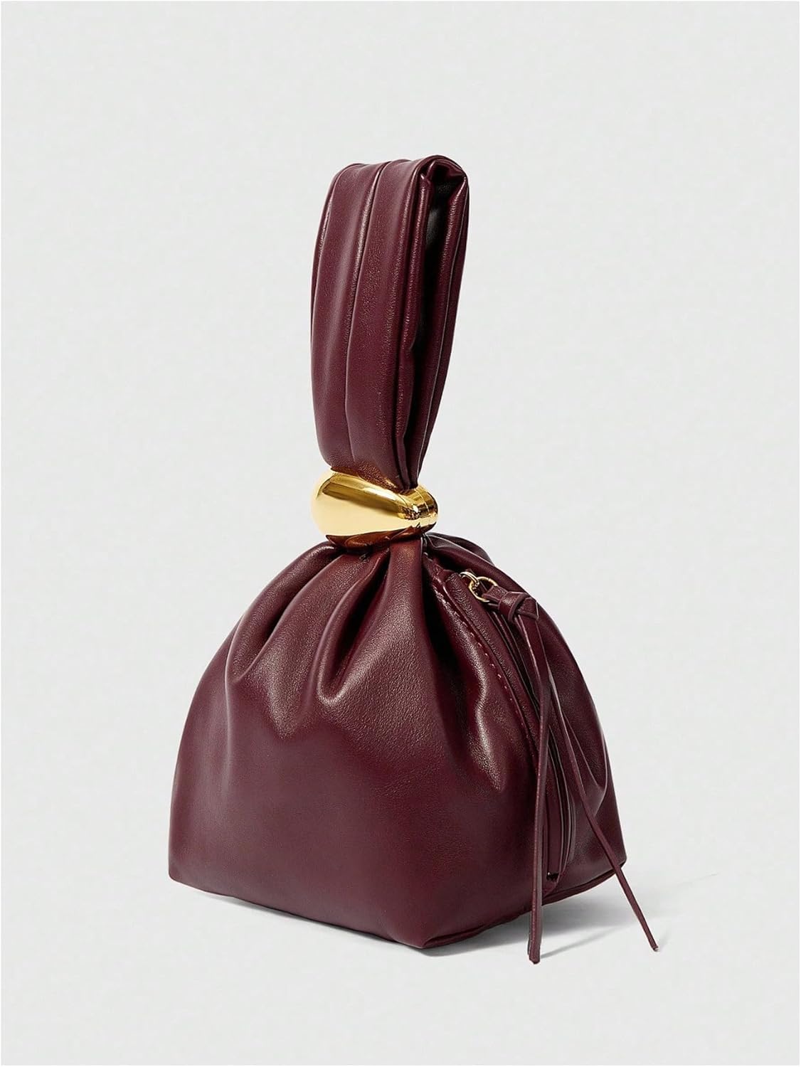 Women's Mini Leather Bucket Bags Top Handle Purse Metallic Buckle Handbags Hobo Bag