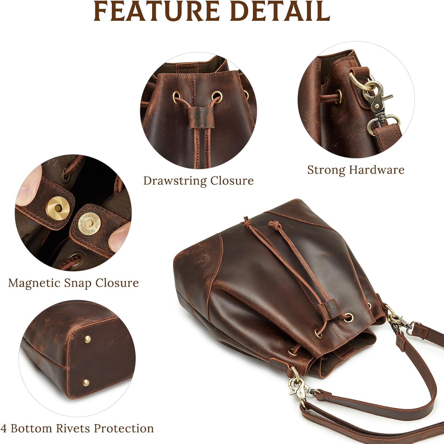 Genuine Leather Purses for Women Crossbody Drawstring with 2 Straps | Top Grain Leather, Bucket Bags Crossbody Shoulder Top Handle, Multi Pockets, Vintage Casual, Travel Everyday Genuine Leather Purses for Women Crossbody Drawstring with 2 Straps | Top Grain Leather, Bucket Bags Crossbody Shoulder Top Handle, Multi Pockets, Vintage Casual, Travel Everyday