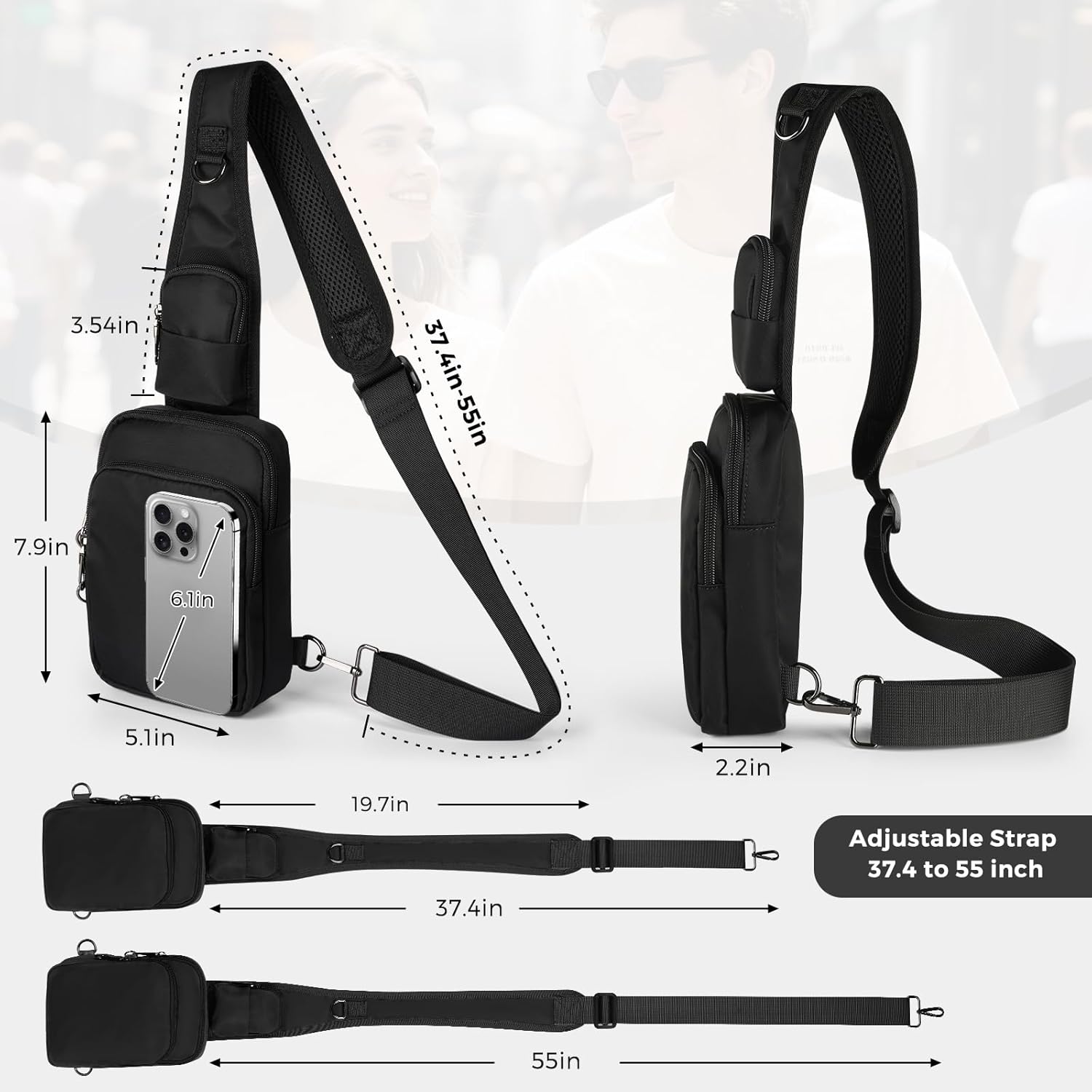 Sling Bag, Crossbody Bag with Zipper Lock, RFID Blocking & Water Resistant for Men and Women