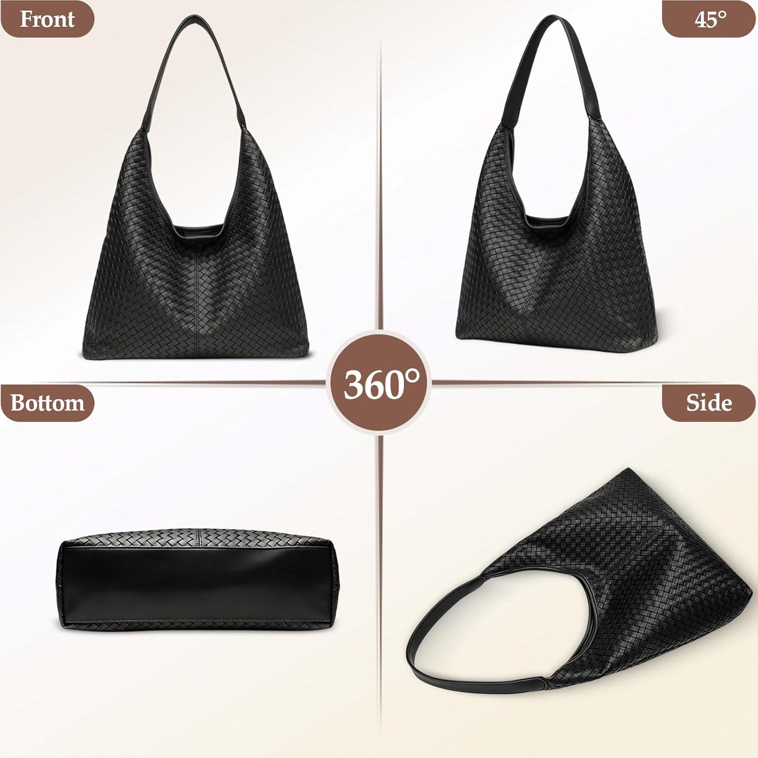 Woven Textured Tote Bag for Women, Vegan Leather Hobo Shoulder Bag, Large Capacity Slouchy Handbag Trendy Work Purse Woven Textured Tote Bag for Women, Vegan Leather Hobo Shoulder Bag, Large Capacity Slouchy Handbag Trendy Work Purse