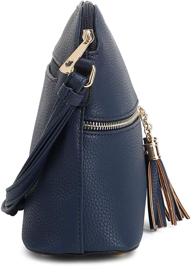 Women's Lightweight Medium Dome Crossbody Bag Shoulder Bag with Tassel | Zipper Pocket | Adjustable Strap