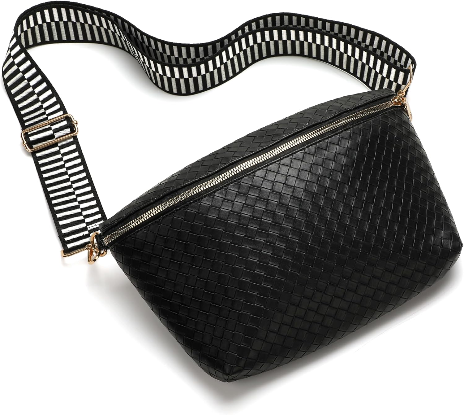 Woven Crossbody Bags for Women, Large Woven Crossbody Bag, Vegan Leather Woven Bum Bag Fanny Pack Purse for Travel