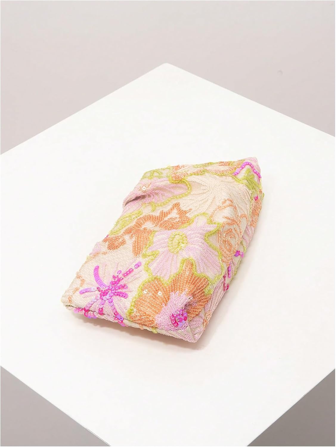 Women's Sequin Ruched Flower Purse Floral Clutch Embroidered Cocktail Party Evening Handbags
