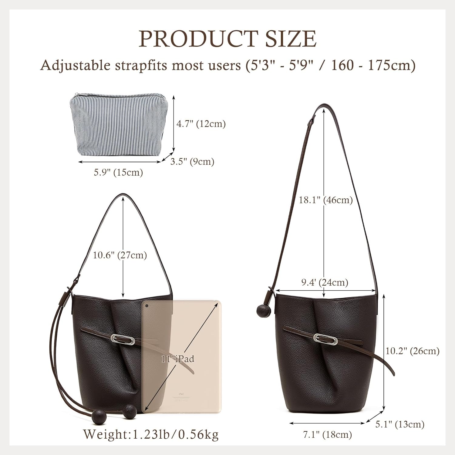 Genuine Leather Bucket Bag for Women - Soft, Scratch-Resistant | Genuine Leather, Adjustable Shoulder Strap, Removable Inner Pouch, Magnetic Closure, Lightweight Daily Work Commute Bag