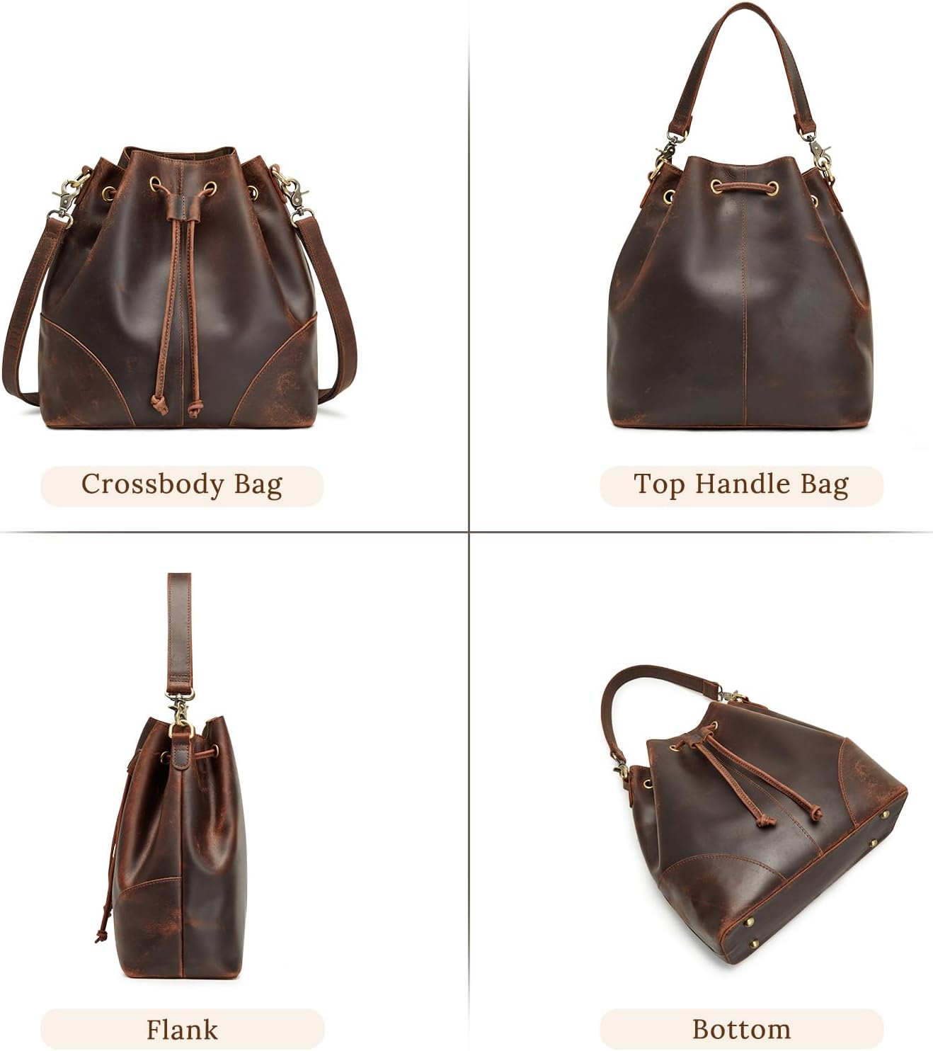 Genuine Leather Purses for Women Crossbody Drawstring with 2 Straps | Top Grain Leather, Bucket Bags Crossbody Shoulder Top Handle, Multi Pockets, Vintage Casual, Travel Everyday Genuine Leather Purses for Women Crossbody Drawstring with 2 Straps | Top Grain Leather, Bucket Bags Crossbody Shoulder Top Handle, Multi Pockets, Vintage Casual, Travel Everyday