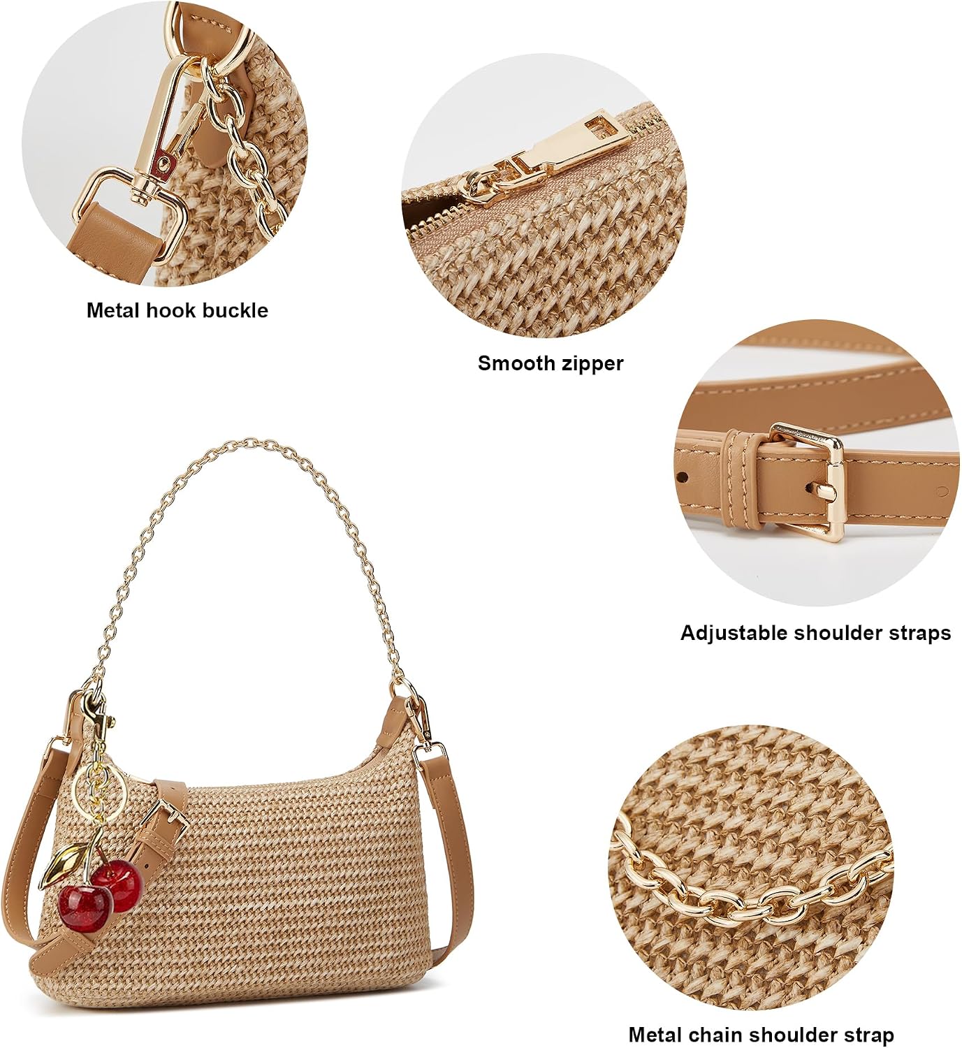 Women's Straw Woven Shoulder Bag Beach Purse Summer Vacation Tote Handbag