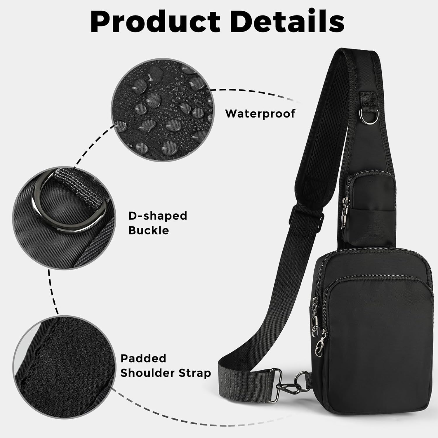 Sling Bag, Crossbody Bag with Zipper Lock, RFID Blocking & Water Resistant for Men and Women