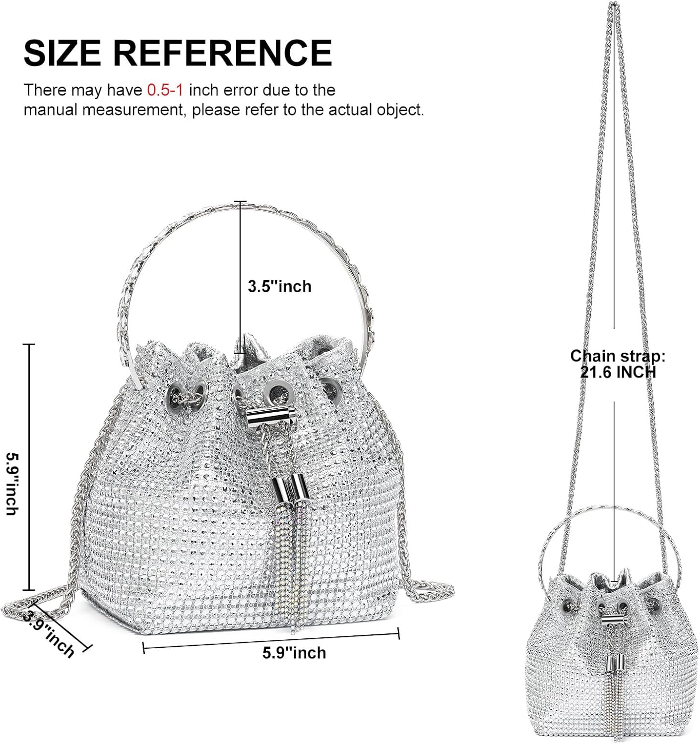 Sparkling Rhinestone Evening Clutch Handbag for Women Bucket Bag Handle Crossbody Bag with Zipper for Wedding, Daily Sparkling Rhinestone Evening Clutch Handbag for Women Bucket Bag Handle Crossbody Bag with Zipper for Wedding, Daily