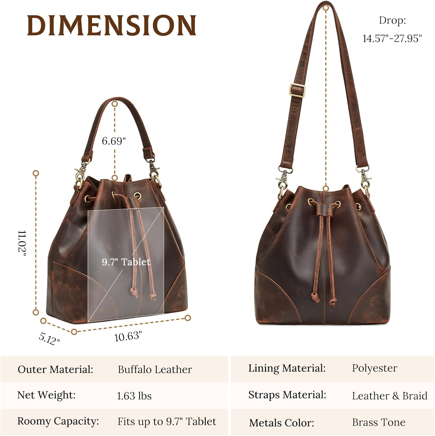 Genuine Leather Purses for Women Crossbody Drawstring with 2 Straps | Top Grain Leather, Bucket Bags Crossbody Shoulder Top Handle, Multi Pockets, Vintage Casual, Travel Everyday Genuine Leather Purses for Women Crossbody Drawstring with 2 Straps | Top Grain Leather, Bucket Bags Crossbody Shoulder Top Handle, Multi Pockets, Vintage Casual, Travel Everyday