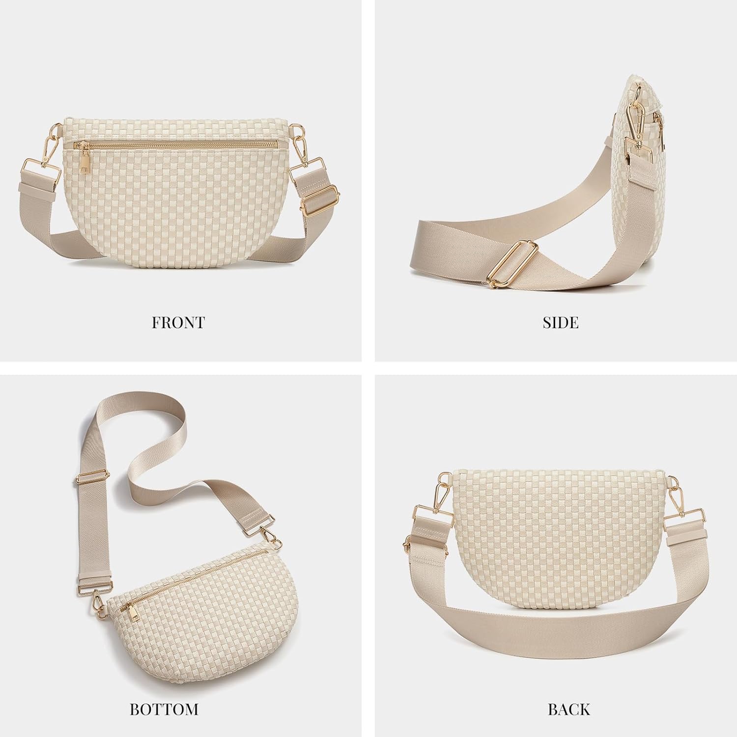 Woven Crossbody Bags For Women, Checkered Fashion PU Bum Bag Waist Pack, Travel Sling Purse with Adjustable Strap(Beige and White) Woven Crossbody Bags For Women, Checkered Fashion PU Bum Bag Waist Pack, Travel Sling Purse with Adjustable Strap(Beige and White)