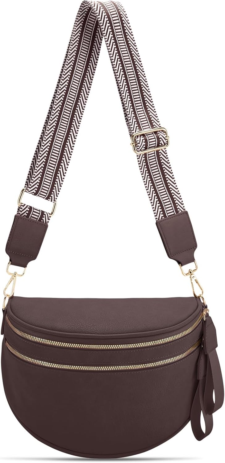 Leather Crossbody Bag Bum Bag for Women Large Sling Bag Cross Body Purse Shoulder Handbag Fanny Pack