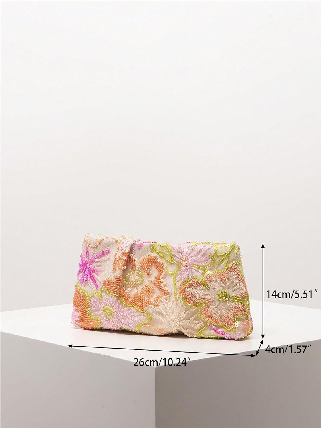 Women's Sequin Ruched Flower Purse Floral Clutch Embroidered Cocktail Party Evening Handbags