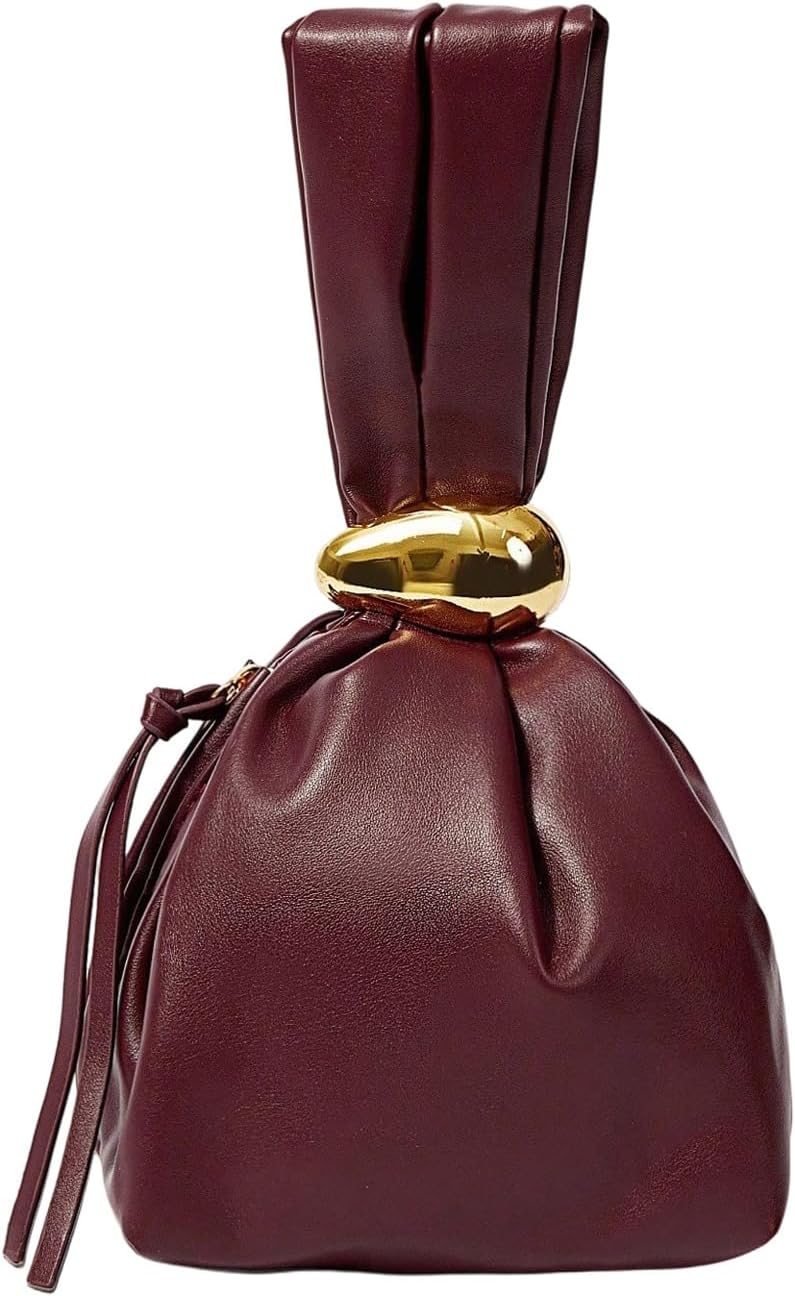 Women's Mini Leather Bucket Bags Top Handle Purse Metallic Buckle Handbags Hobo Bag