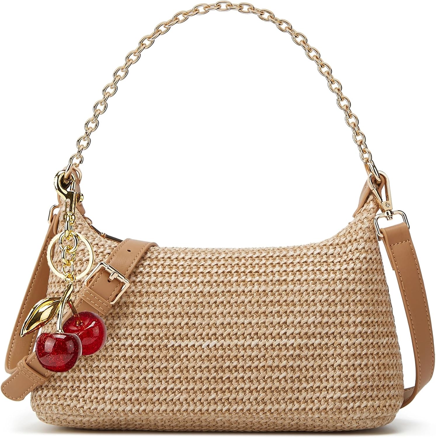 Women's Straw Woven Shoulder Bag Beach Purse Summer Vacation Tote Handbag