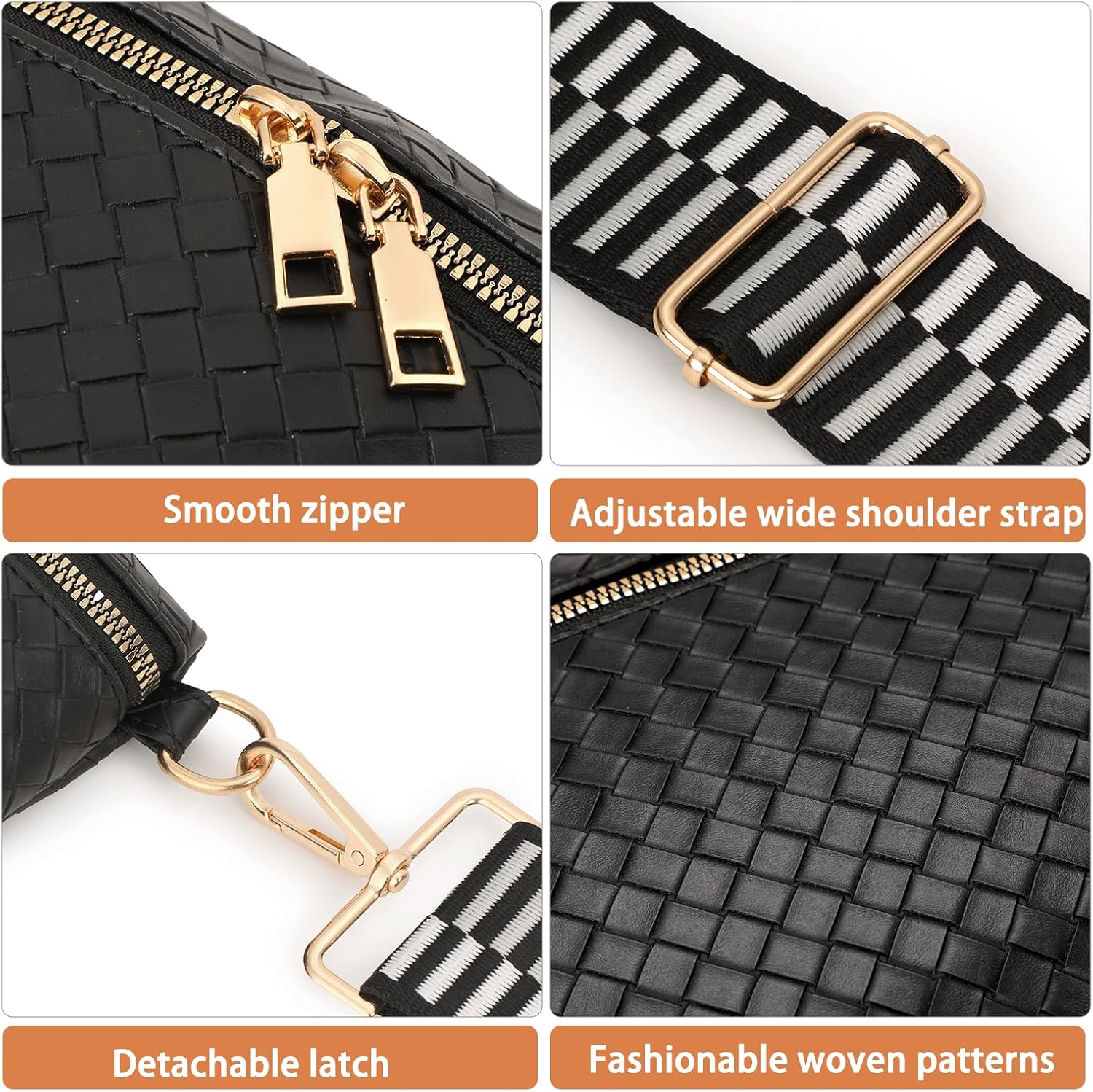 Woven Crossbody Bags for Women, Large Woven Crossbody Bag, Vegan Leather Woven Bum Bag Fanny Pack Purse for Travel Woven Crossbody Bags for Women, Large Woven Crossbody Bag, Vegan Leather Woven Bum Bag Fanny Pack Purse for Travel