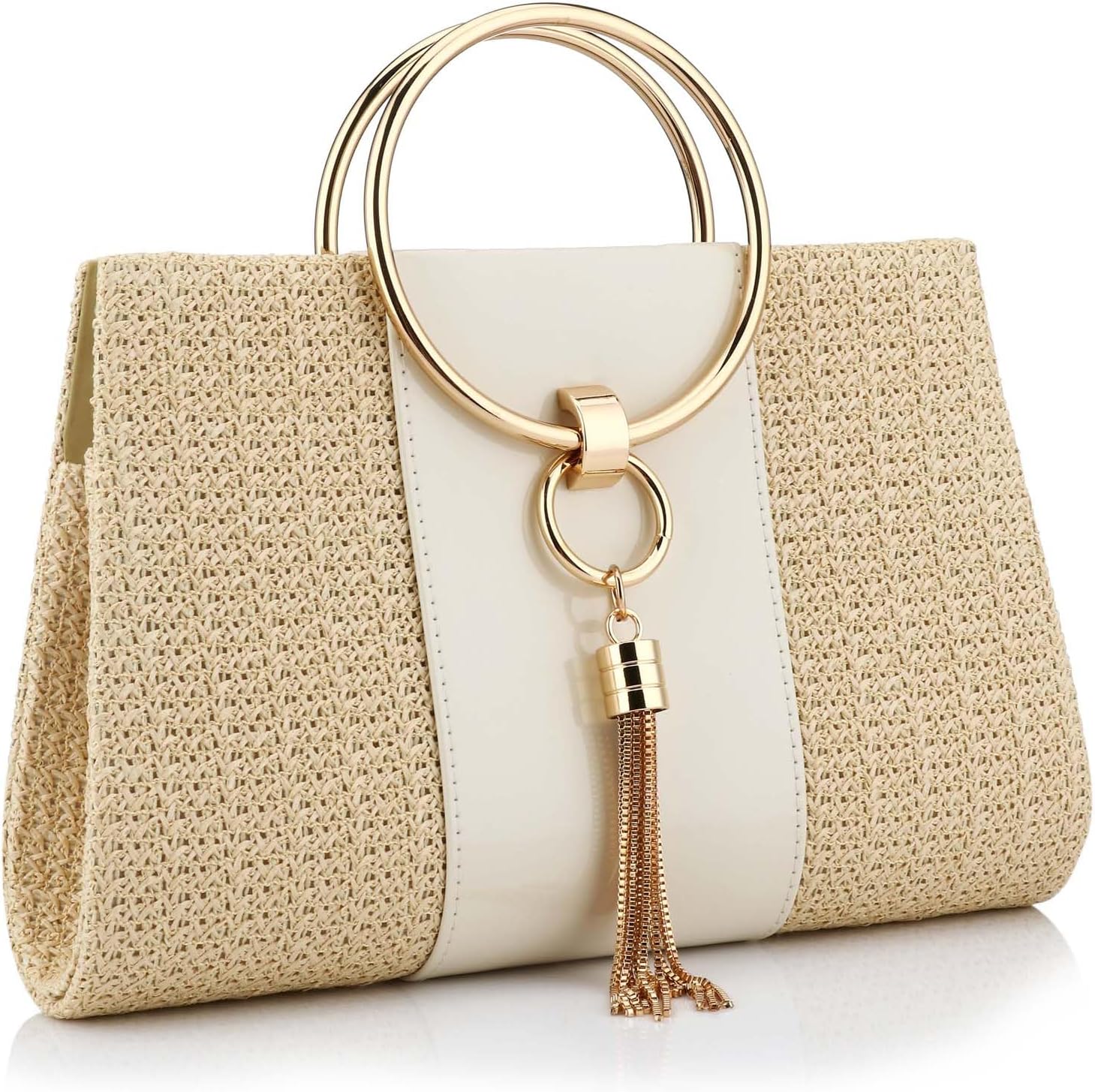 Women's Summer Beach Straw Evening Bag, Straw Clutch Purse Straw Handbag Shoulder Bag Top-handle Bag
