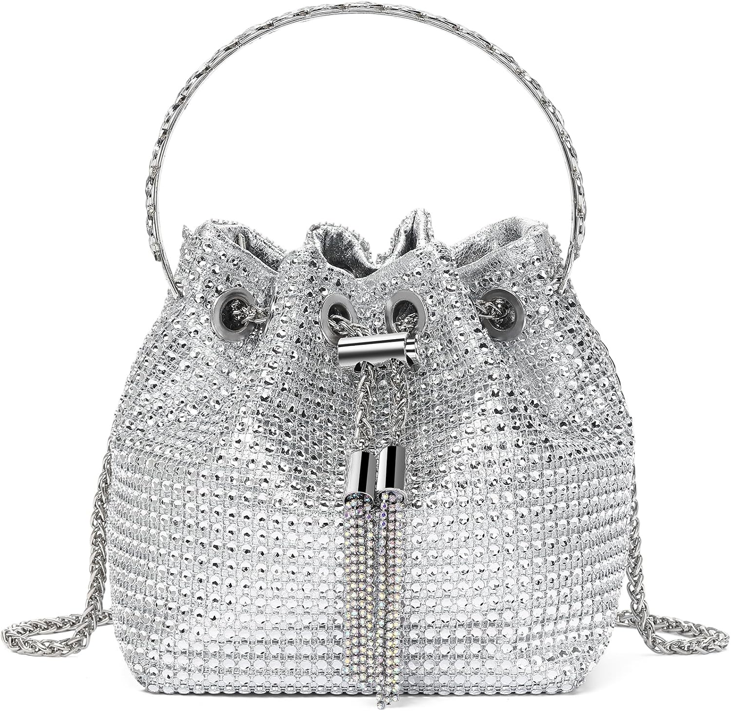 Sparkling Rhinestone Evening Clutch Handbag for Women Bucket Bag Handle Crossbody Bag with Zipper for Wedding, Daily Sparkling Rhinestone Evening Clutch Handbag for Women Bucket Bag Handle Crossbody Bag with Zipper for Wedding, Daily