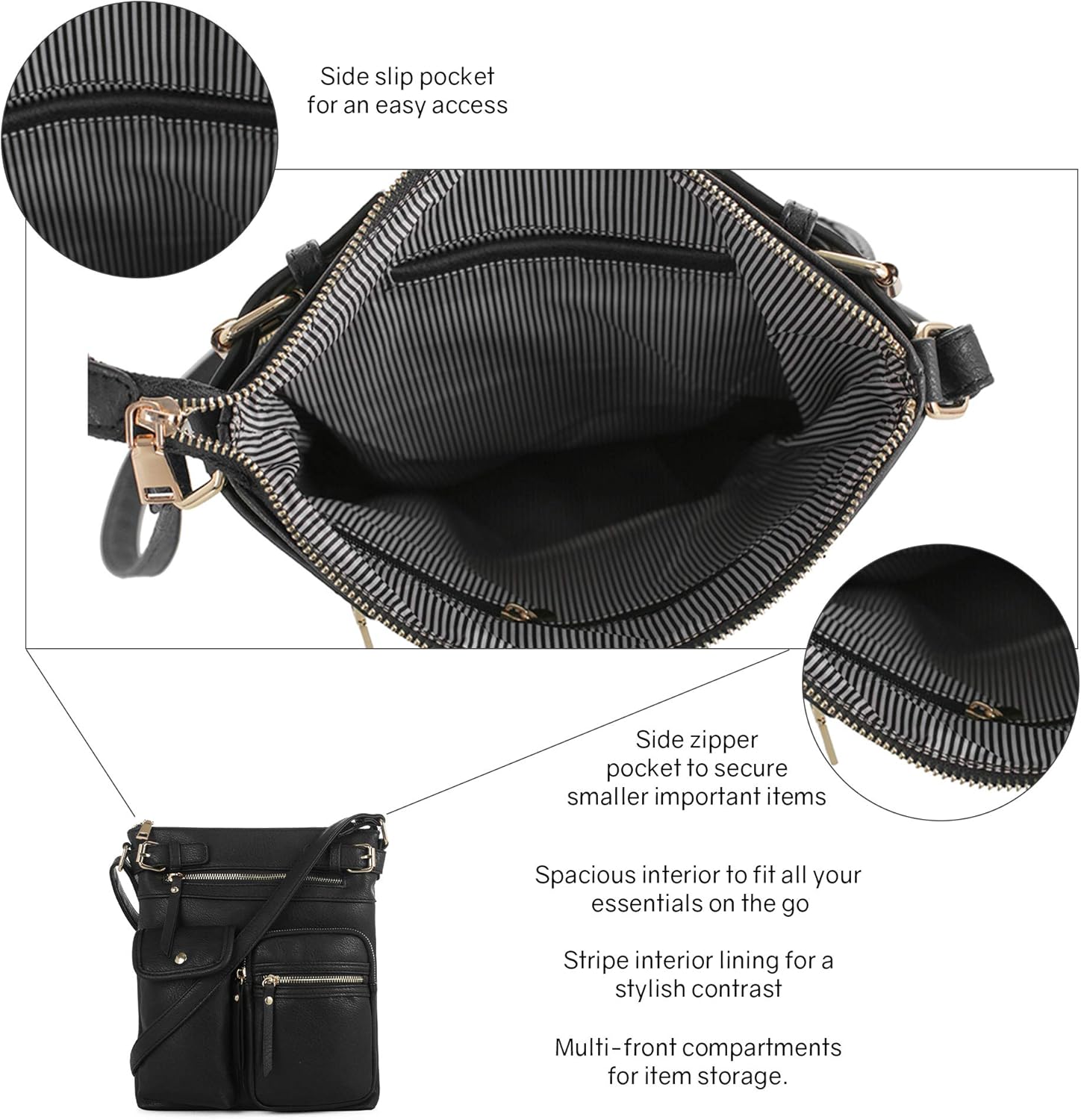 Lightweight Medium Crossbody Bag Shoulder Bag with Multi Pocket for Women