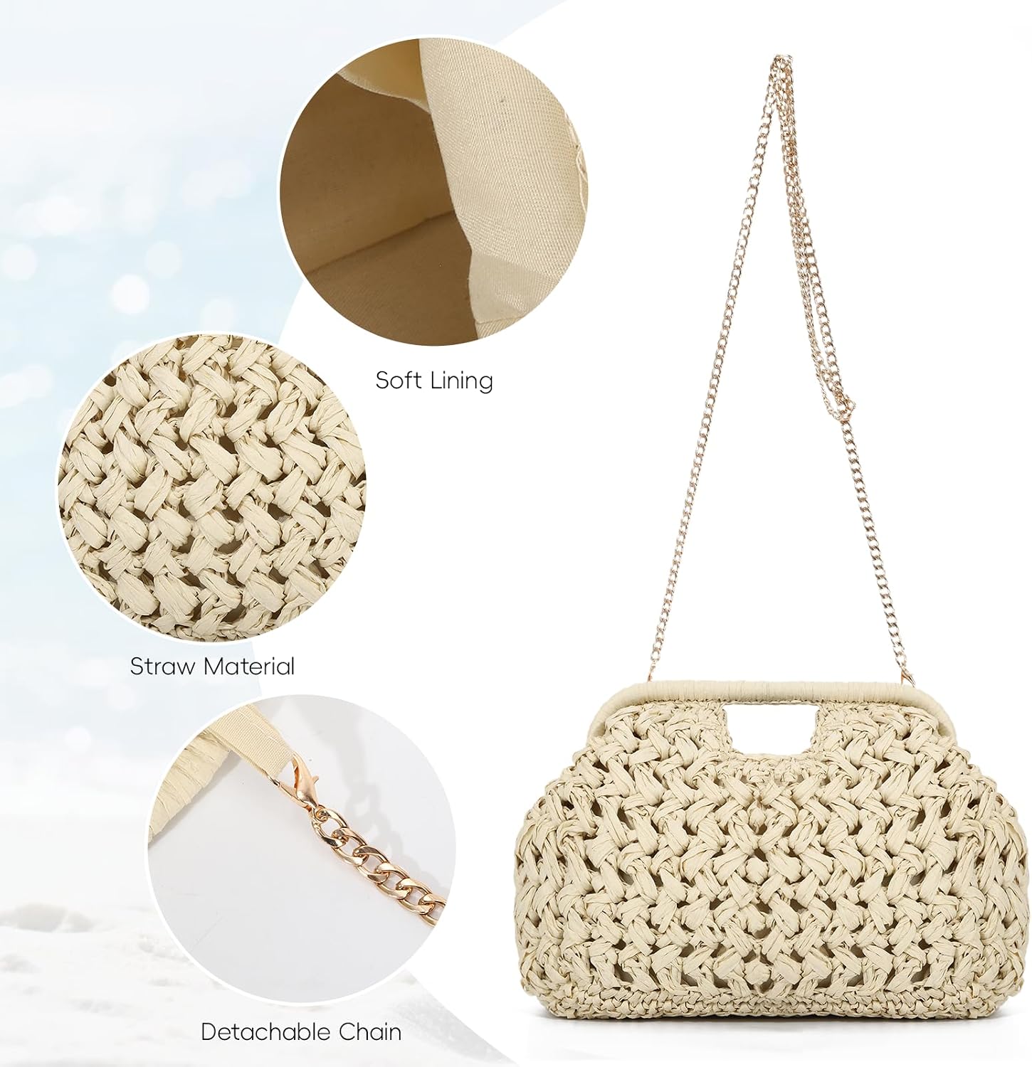 Summer Straw Clutch Purses for Women Woven Dumpling Bag Beach Handbags