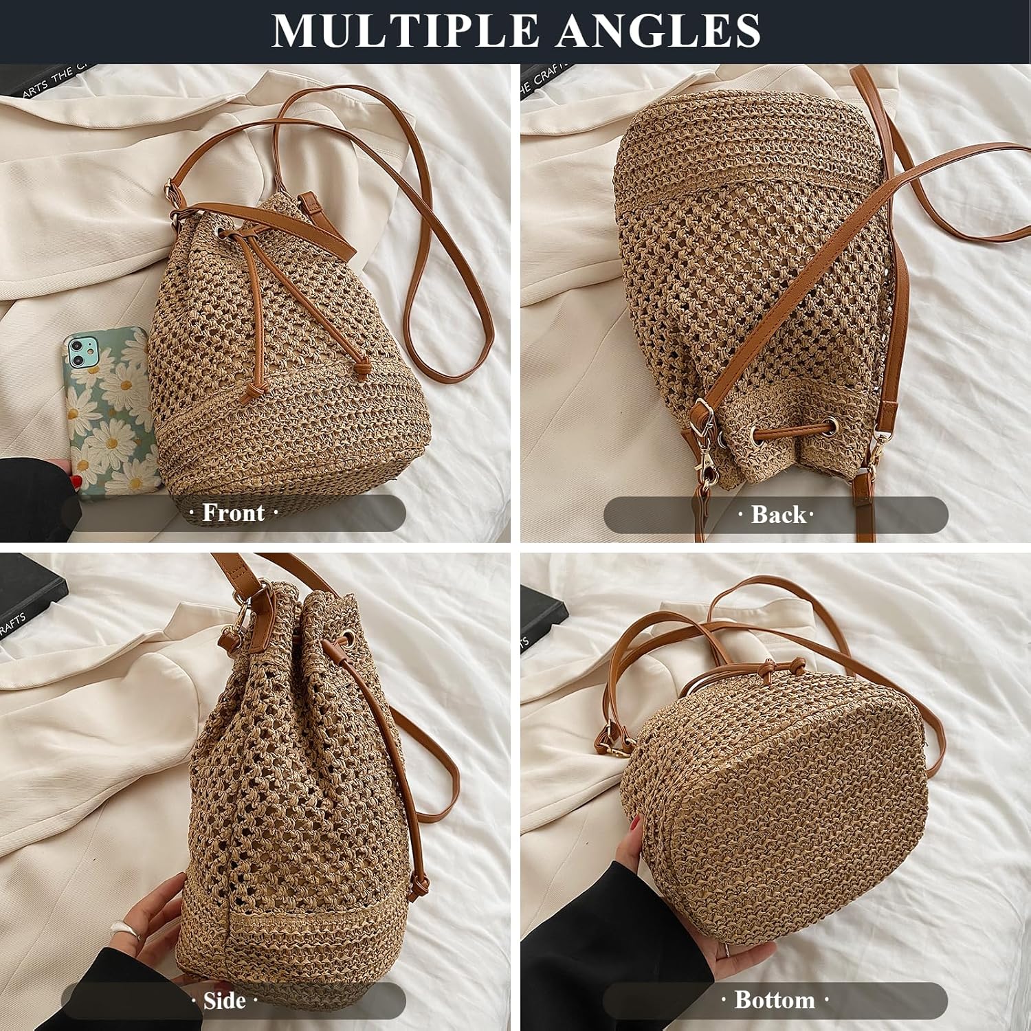 Straw Bucket Bag Summer Small Woven Crossbody Bags for Women Hobo Drawstring Purse Vacation Handbags Straw Beach Bag Straw Bucket Bag Summer Small Woven Crossbody Bags for Women Hobo Drawstring Purse Vacation Handbags Straw Beach Bag