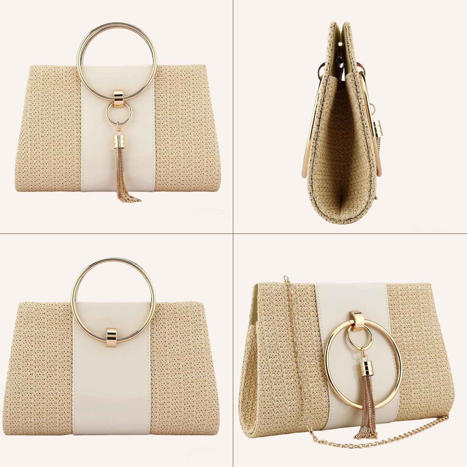 Women's Summer Beach Straw Evening Bag, Straw Clutch Purse Straw Handbag Shoulder Bag Top-handle Bag