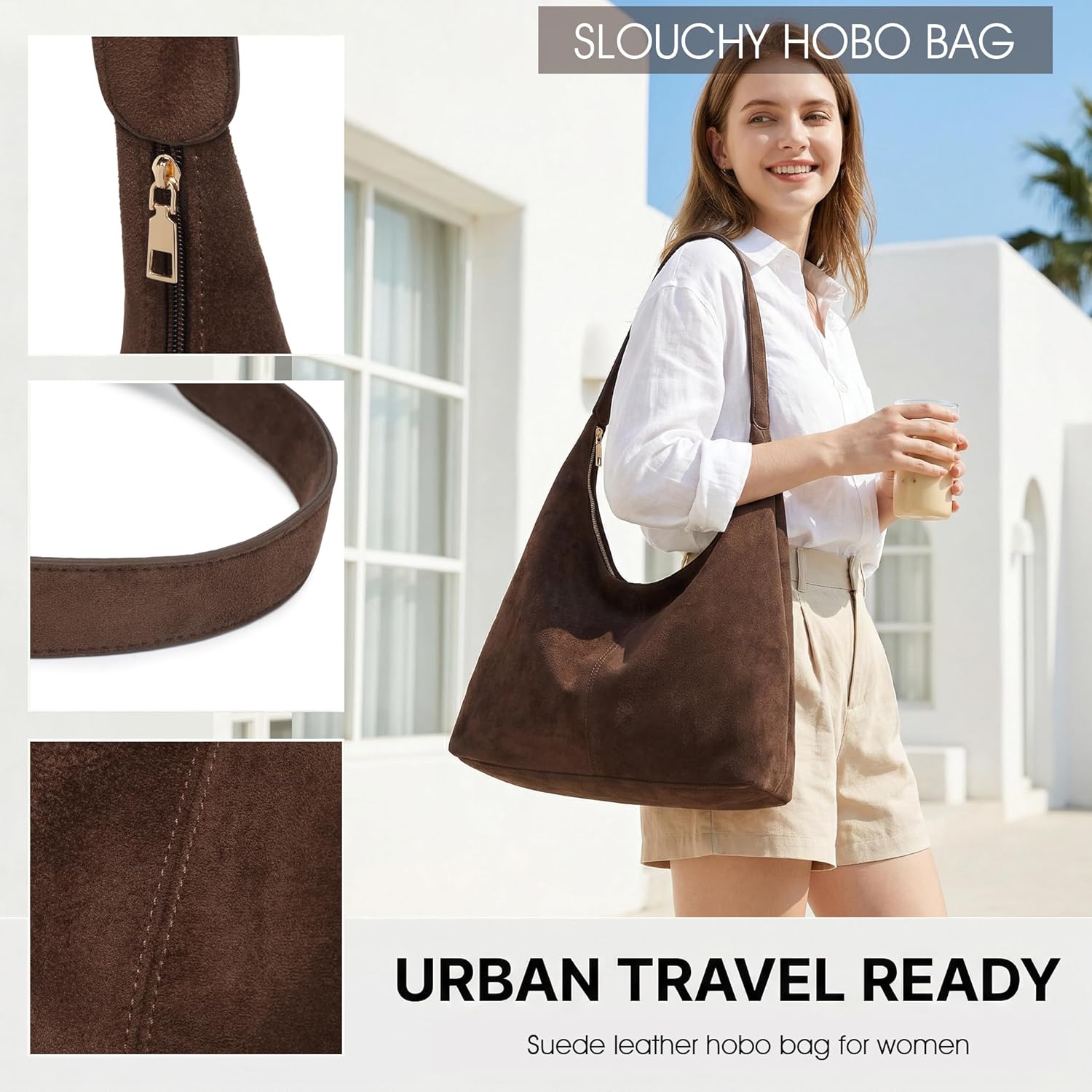 Slouchy Suede Hobo bag for Women Casual Shoulder Bag Soft Cresent Tote Purse Handbag Work Travel Slouchy Suede Hobo bag for Women Casual Shoulder Bag Soft Cresent Tote Purse Handbag Work Travel