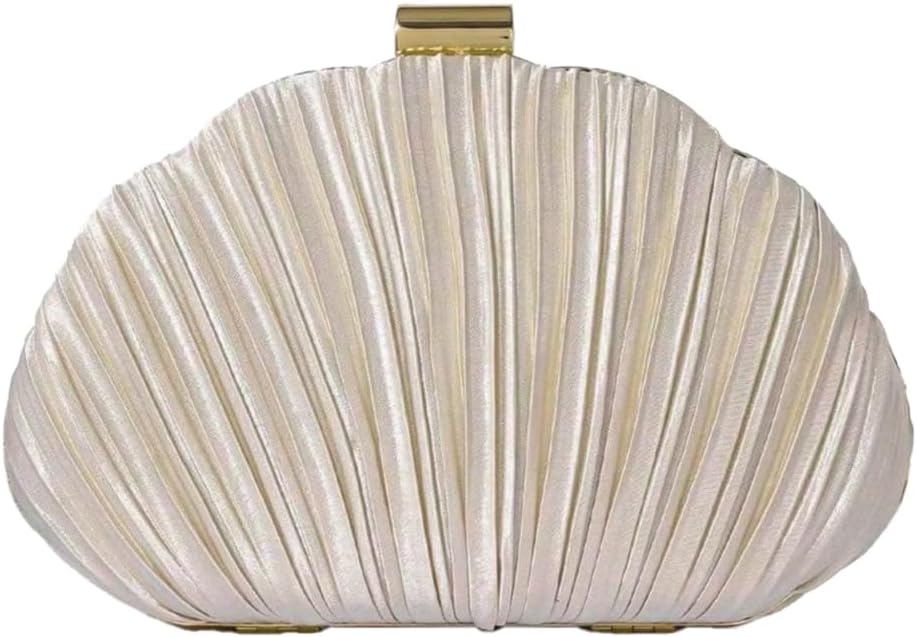 Women's Shell Shaped Clutch Purse Ruched Mini Crossbody Bag Elegant Evening Handbag with Chain Strap