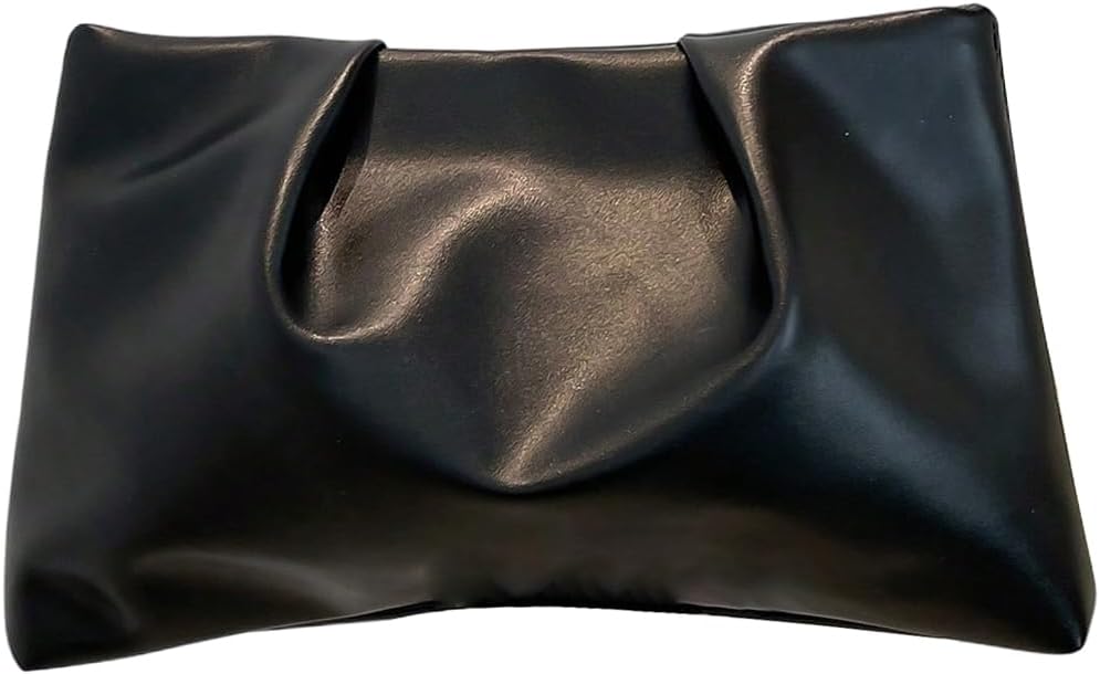 Women's PU Leather Clutch Purses Small Zipper Ruched Minimalist Handbag