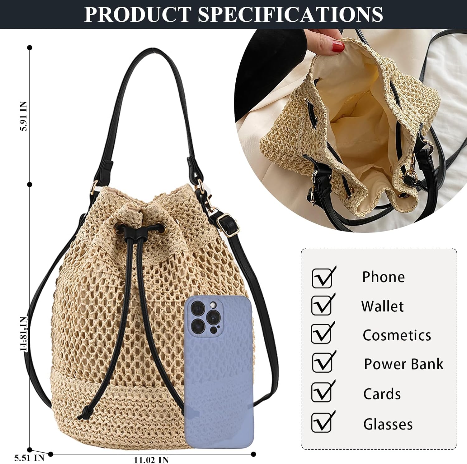Straw Bucket Bag Summer Small Woven Crossbody Bags for Women Hobo Drawstring Purse Vacation Handbags Straw Beach Bag Straw Bucket Bag Summer Small Woven Crossbody Bags for Women Hobo Drawstring Purse Vacation Handbags Straw Beach Bag