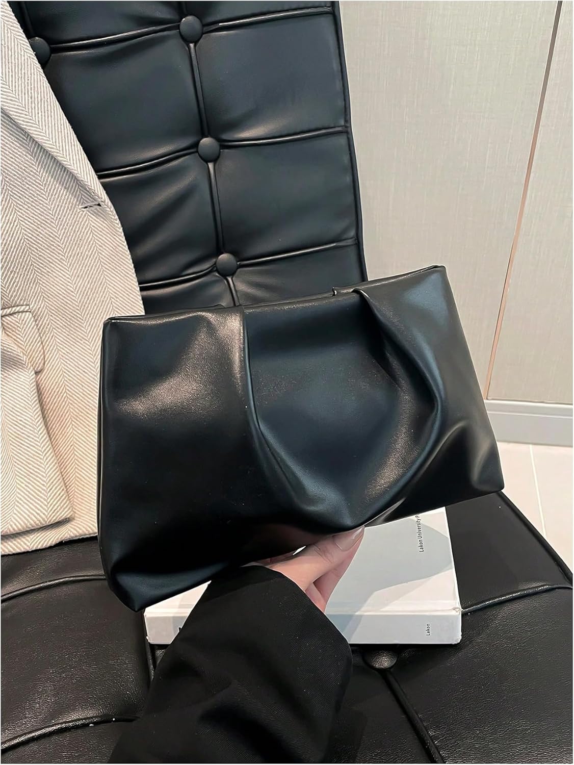 Women's PU Leather Clutch Purses Small Zipper Ruched Minimalist Handbag