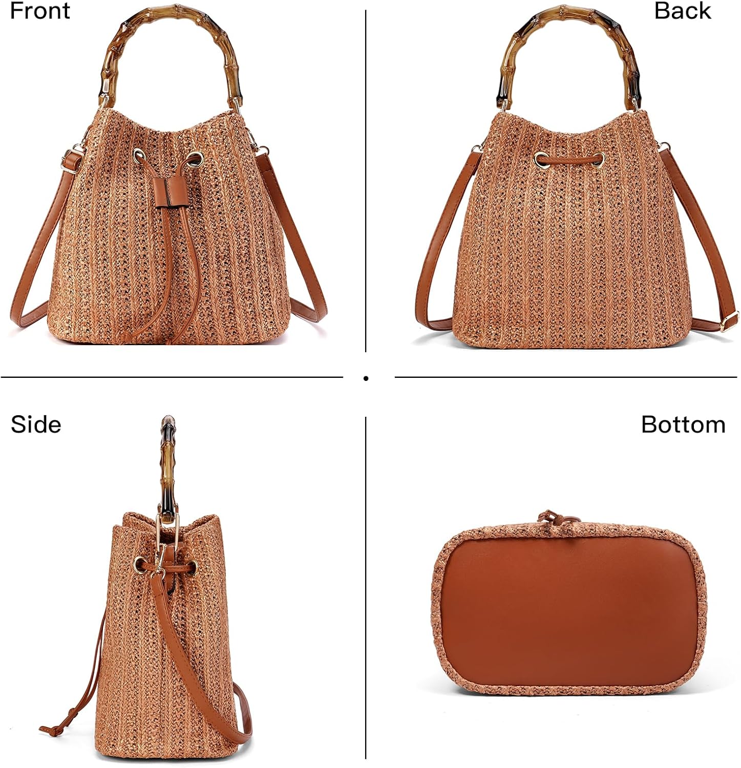 Straw Crossbody Bag Summer Woven Bucket Bags for Women Beach Shoulder Purse Drawstring Handbag Vacation Straw Crossbody Bag Summer Woven Bucket Bags for Women Beach Shoulder Purse Drawstring Handbag Vacation