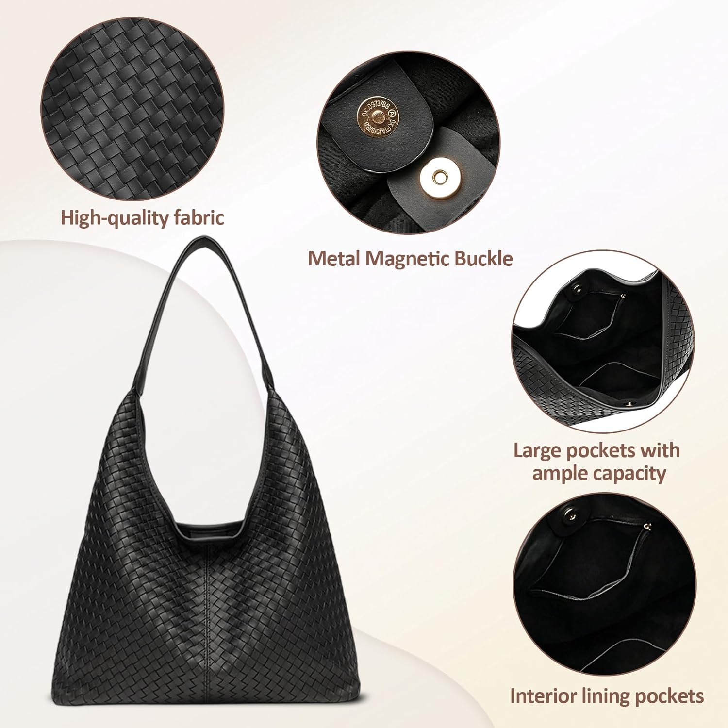 Woven Textured Tote Bag for Women, Vegan Leather Hobo Shoulder Bag, Large Capacity Slouchy Handbag Trendy Work Purse Woven Textured Tote Bag for Women, Vegan Leather Hobo Shoulder Bag, Large Capacity Slouchy Handbag Trendy Work Purse