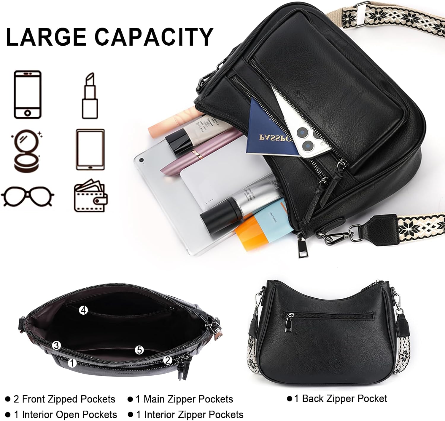Crossbody Purses for Women Trendy Leather Crossbody Bag, Multi Pocket Shoulder Handbag Lightweight Travel Purse Crossbody Purses for Women Trendy Leather Crossbody Bag, Multi Pocket Shoulder Handbag Lightweight Travel Purse