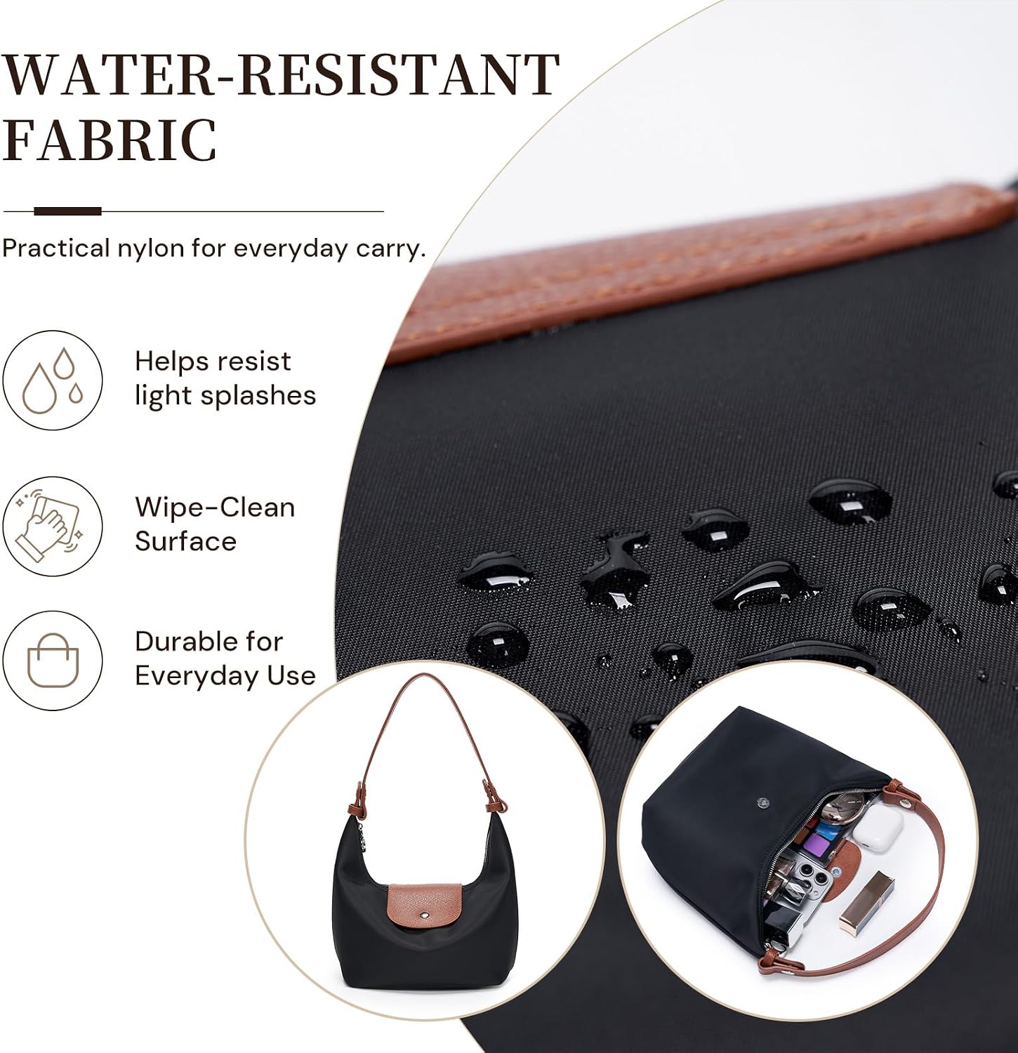Mini Nylon Handbag for Women Crossbody, Small Shoulder Bag with 2 Straps, Convertible Dumpling Purse, Crescent Underarm Bag