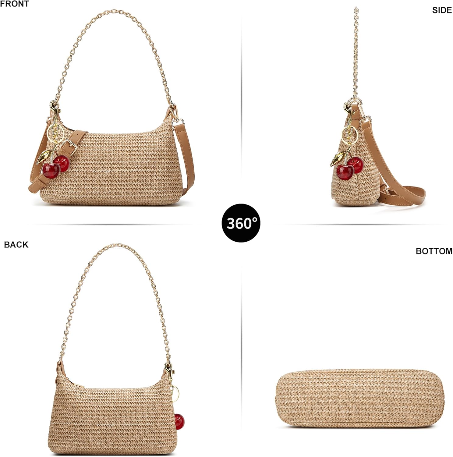 Women's Straw Woven Shoulder Bag Beach Purse Summer Vacation Tote Handbag