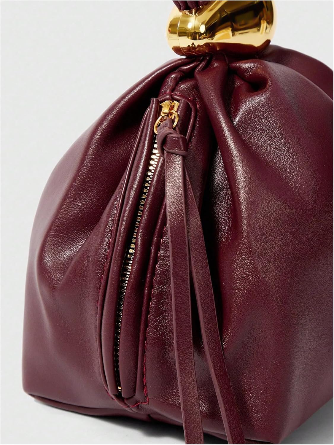 Women's Mini Leather Bucket Bags Top Handle Purse Metallic Buckle Handbags Hobo Bag