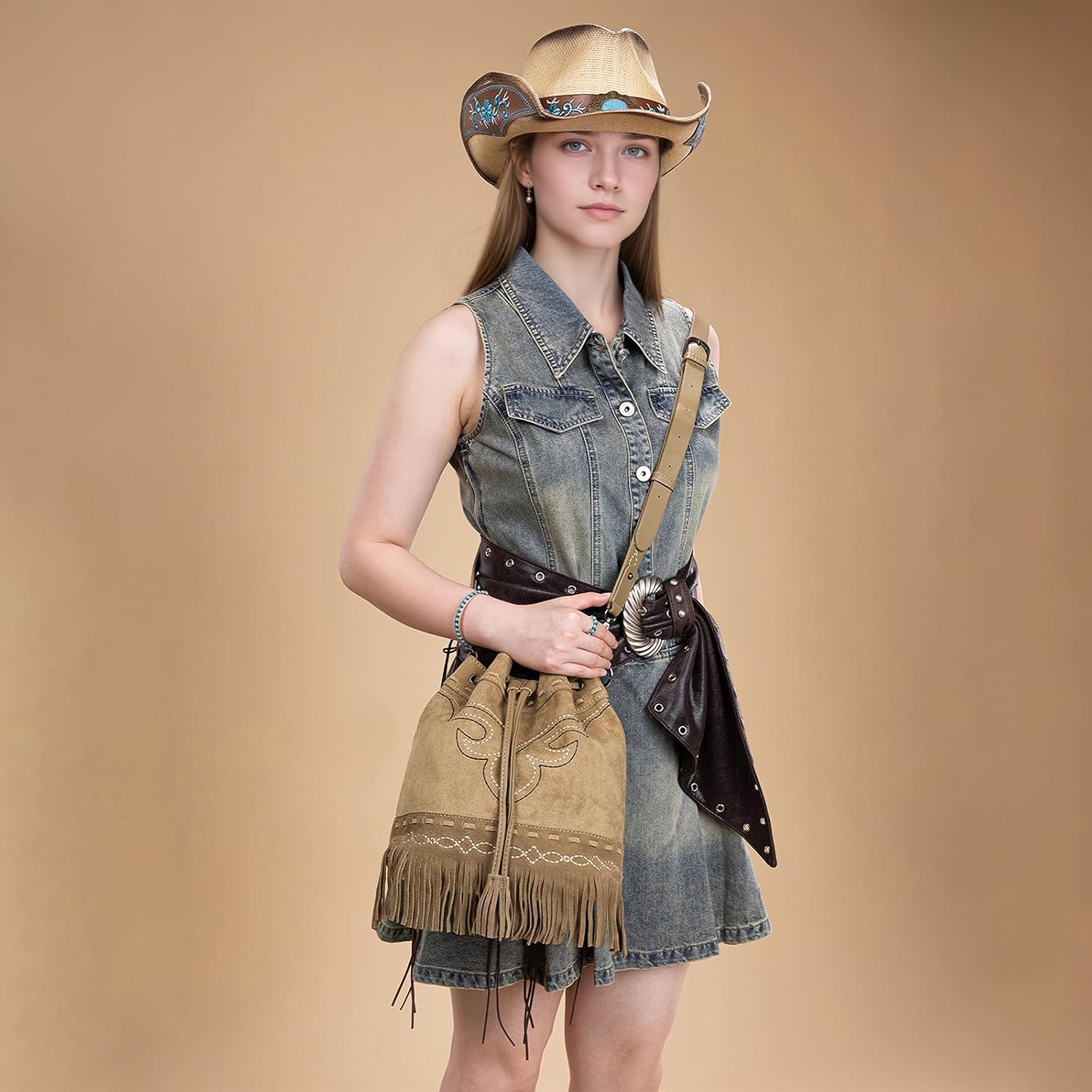 Bucket Bags for Women Western Fringe Crossbody Bag Ladies Vintage Drawstring Bucket Bag Bucket Bags for Women Western Fringe Crossbody Bag Ladies Vintage Drawstring Bucket Bag