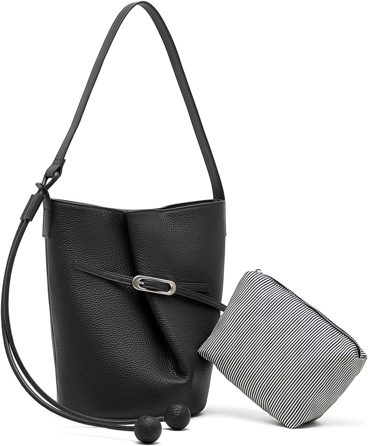 Genuine Leather Bucket Bag for Women - Soft, Scratch-Resistant | Genuine Leather, Adjustable Shoulder Strap, Removable Inner Pouch, Magnetic Closure, Lightweight Daily Work Commute Bag