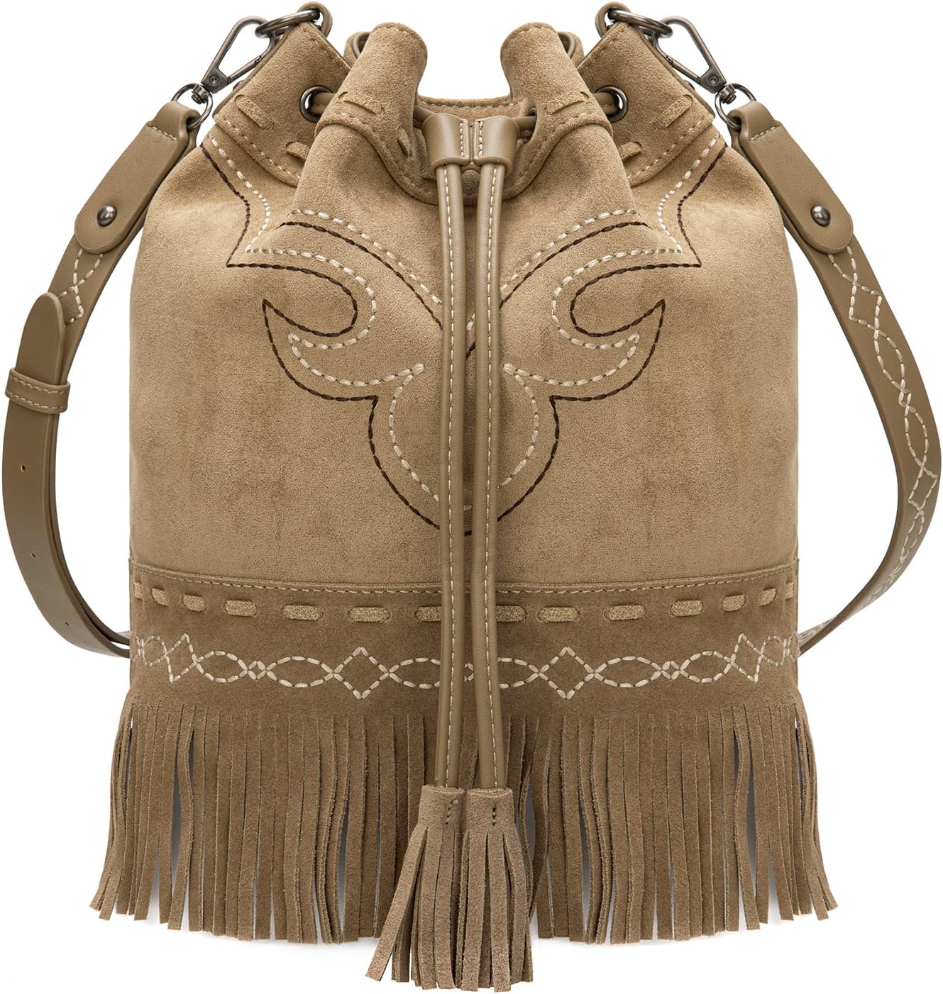 Bucket Bags for Women Western Fringe Crossbody Bag Ladies Vintage Drawstring Bucket Bag