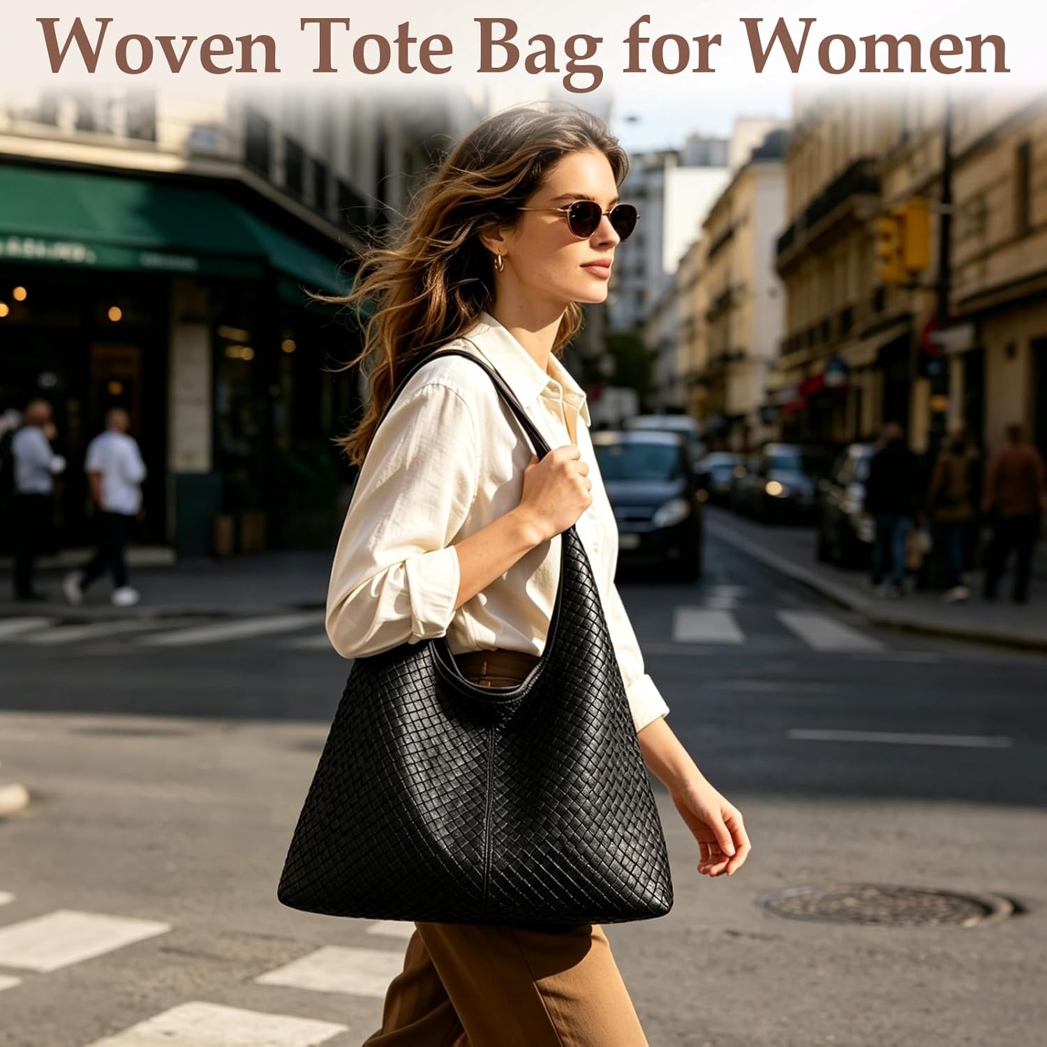 Woven Textured Tote Bag for Women, Vegan Leather Hobo Shoulder Bag, Large Capacity Slouchy Handbag Trendy Work Purse Woven Textured Tote Bag for Women, Vegan Leather Hobo Shoulder Bag, Large Capacity Slouchy Handbag Trendy Work Purse