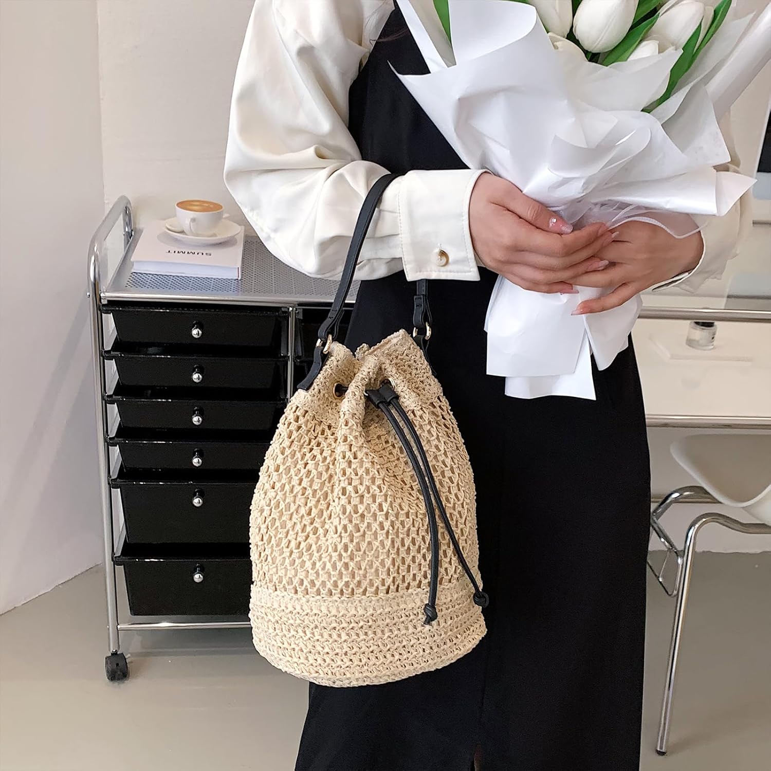 Straw Bucket Bag Summer Small Woven Crossbody Bags for Women Hobo Drawstring Purse Vacation Handbags Straw Beach Bag Straw Bucket Bag Summer Small Woven Crossbody Bags for Women Hobo Drawstring Purse Vacation Handbags Straw Beach Bag