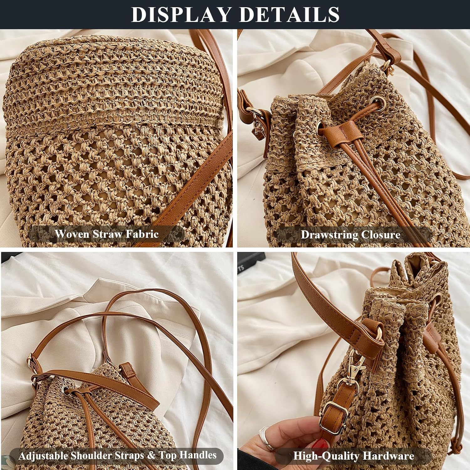 Straw Bucket Bag Summer Small Woven Crossbody Bags for Women Hobo Drawstring Purse Vacation Handbags Straw Beach Bag Straw Bucket Bag Summer Small Woven Crossbody Bags for Women Hobo Drawstring Purse Vacation Handbags Straw Beach Bag
