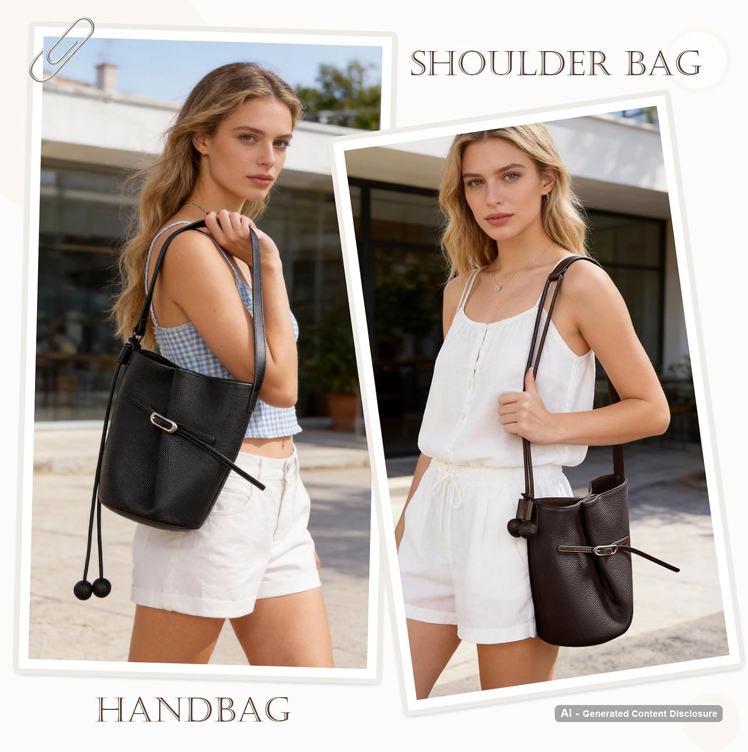 Genuine Leather Bucket Bag for Women - Soft, Scratch-Resistant | Genuine Leather, Adjustable Shoulder Strap, Removable Inner Pouch, Magnetic Closure, Lightweight Daily Work Commute Bag