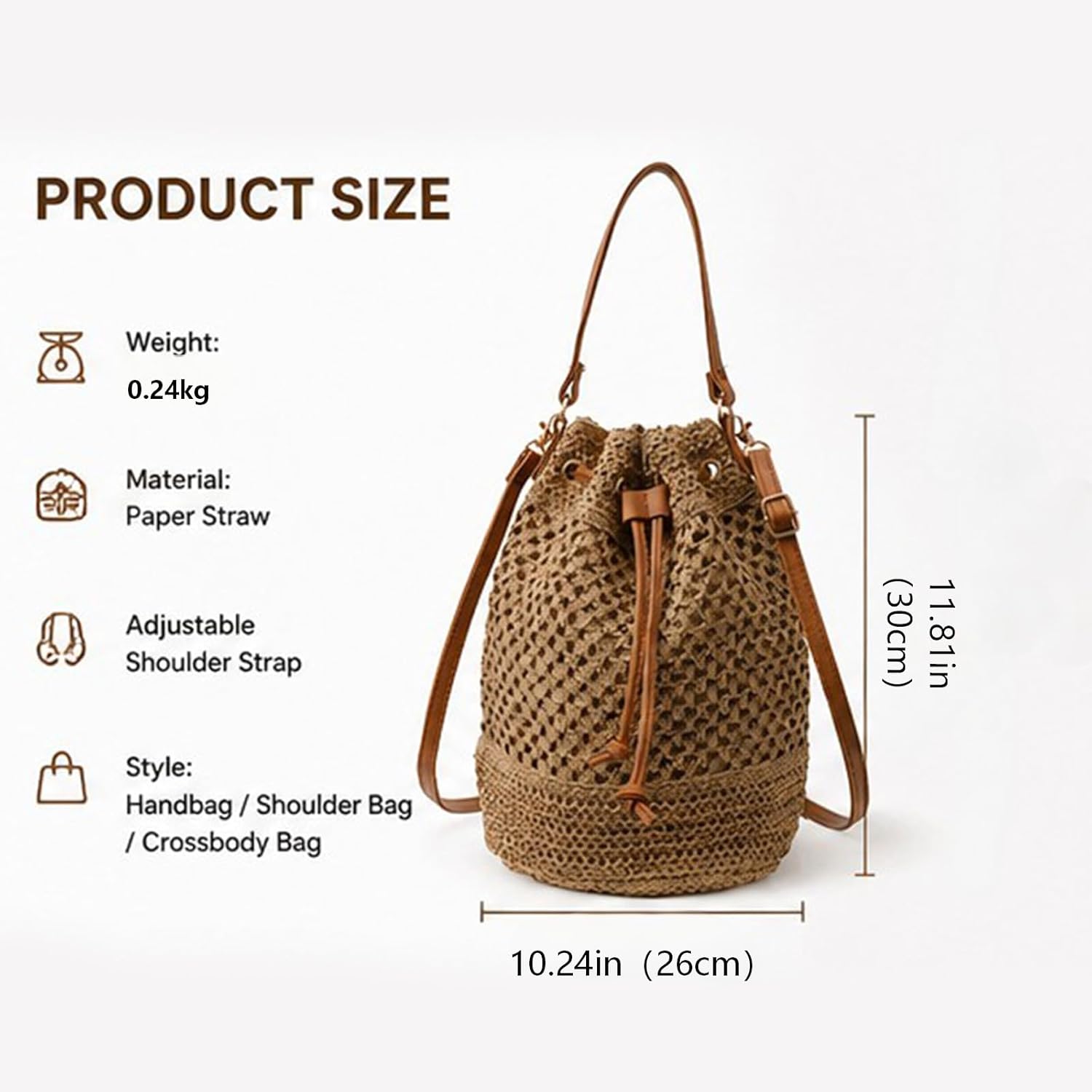 Women's Summer Beach Bag，Large-capacity casual open-weave straw bag，Beach vacation beach bucket bag