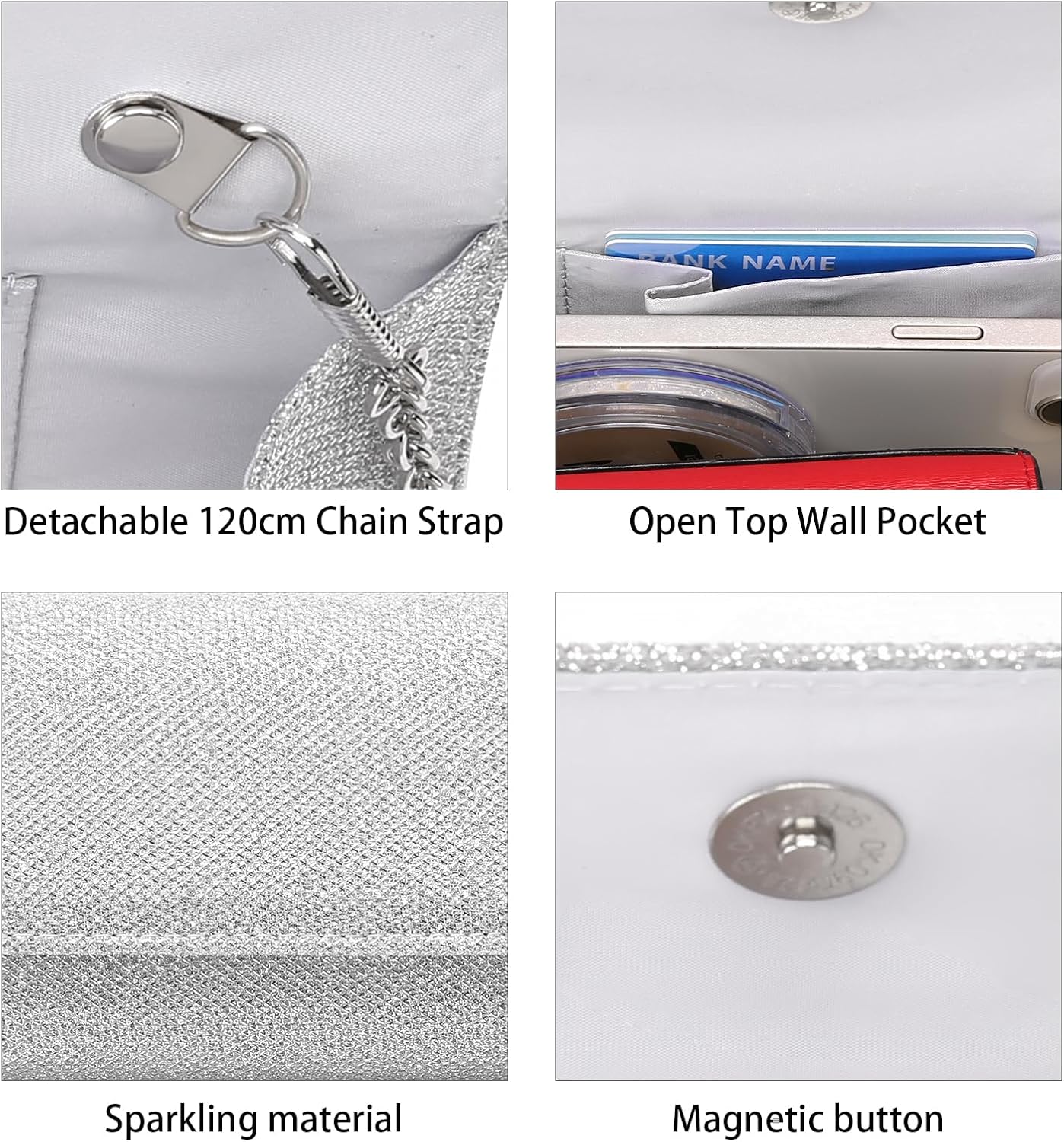 Clutch Purses for Women, Evening Bag with Detachable Chain Ladies Sparkling Party Handbag Wedding Bags Clutch Purses for Women, Evening Bag with Detachable Chain Ladies Sparkling Party Handbag Wedding Bags