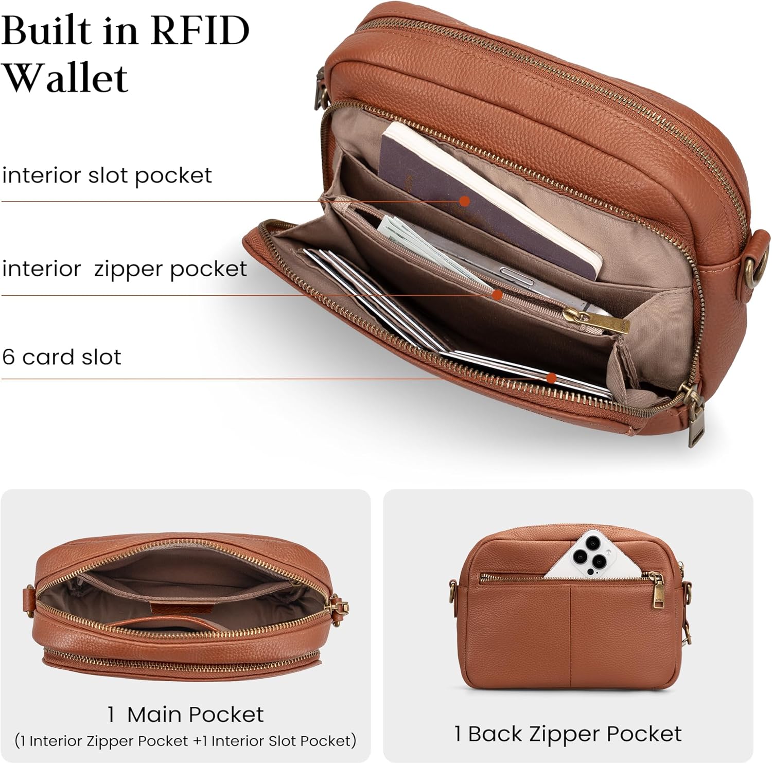Genuine Leather Crossbody Bag for Women Anti Theft Purse and Handbags with Built in RFID Wallet Genuine Leather Crossbody Bag for Women Anti Theft Purse and Handbags with Built in RFID Wallet