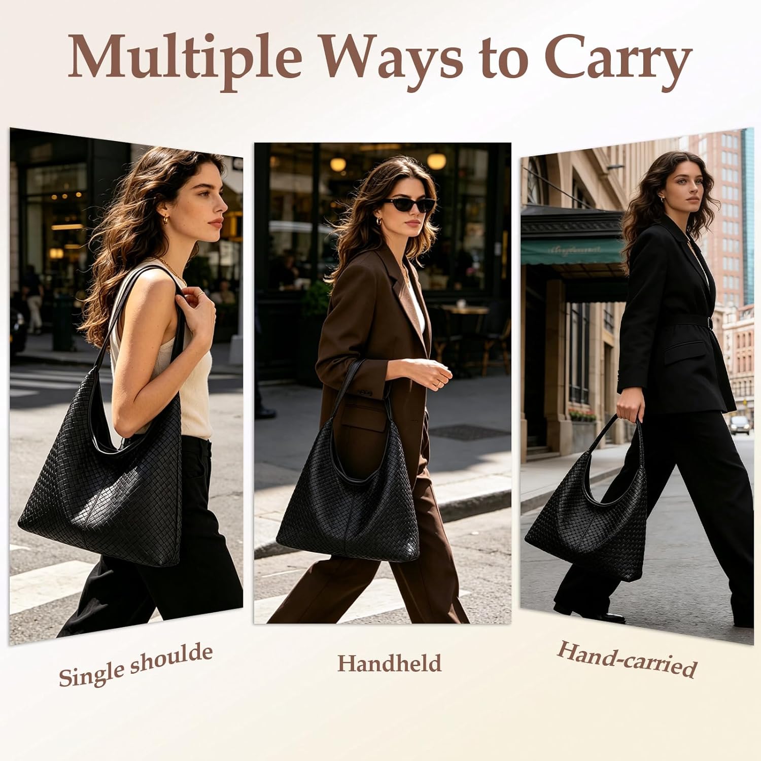 Woven Textured Tote Bag for Women, Vegan Leather Hobo Shoulder Bag, Large Capacity Slouchy Handbag Trendy Work Purse Woven Textured Tote Bag for Women, Vegan Leather Hobo Shoulder Bag, Large Capacity Slouchy Handbag Trendy Work Purse