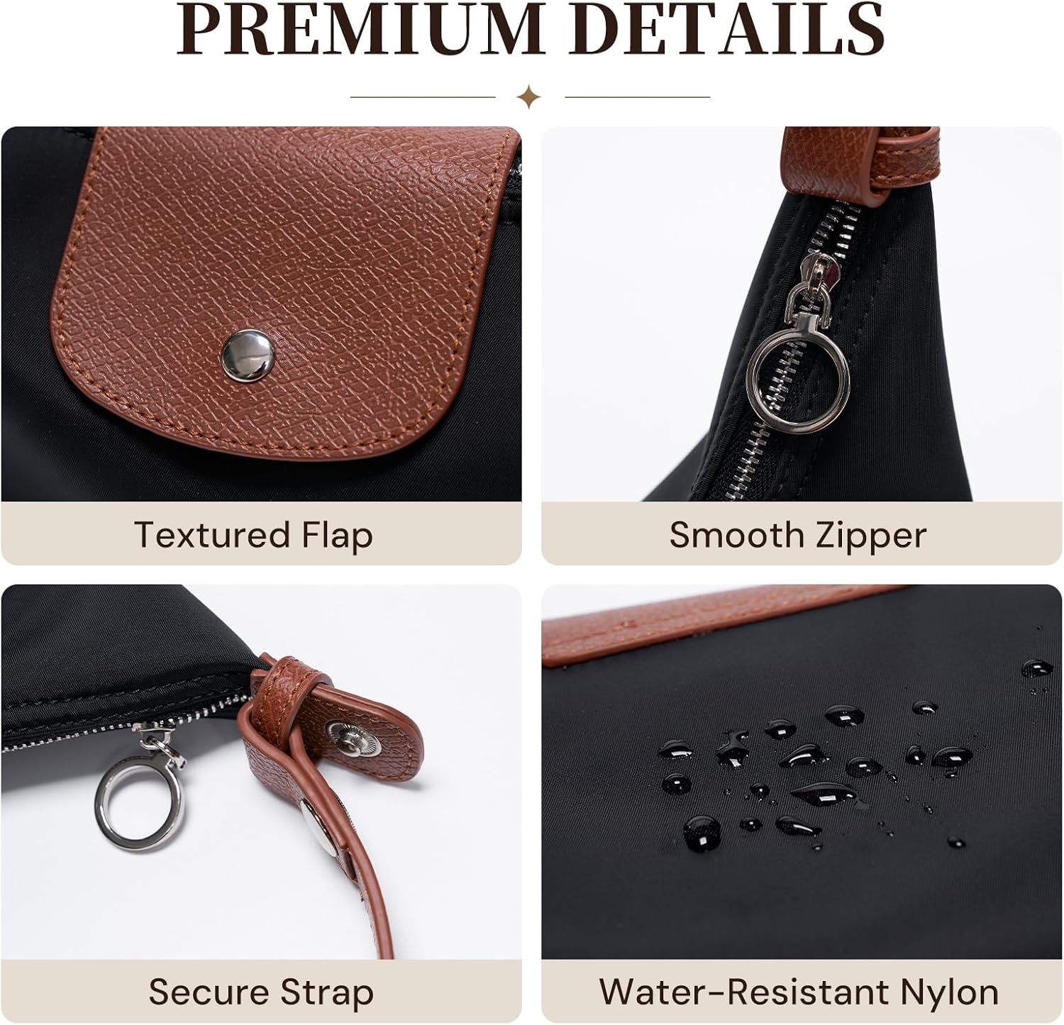 Mini Nylon Handbag for Women Crossbody, Small Shoulder Bag with 2 Straps, Convertible Dumpling Purse, Crescent Underarm Bag