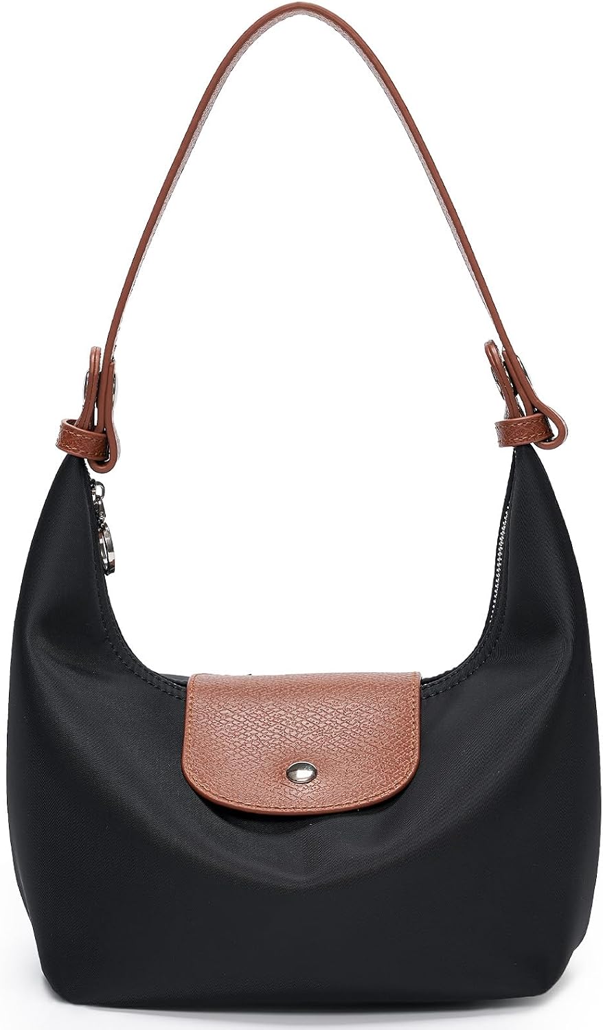 Mini Nylon Handbag for Women Crossbody, Small Shoulder Bag with 2 Straps, Convertible Dumpling Purse, Crescent Underarm Bag